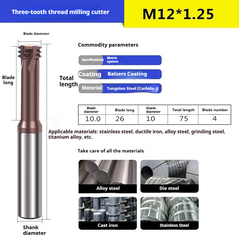 6032 60 degree thread milling cutter single thread, three threads, full thread CNC machining center tungsten steel alloy coated milling cutter can be customized Shandong Denso Pricision Tools Co.,Ltd.